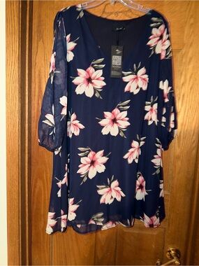 Noctflos Women's Open Sleeve Floral V Neck Shift Dress Sz XL